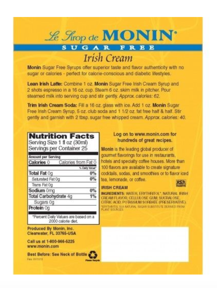 Monin SugarFree IrishCream
