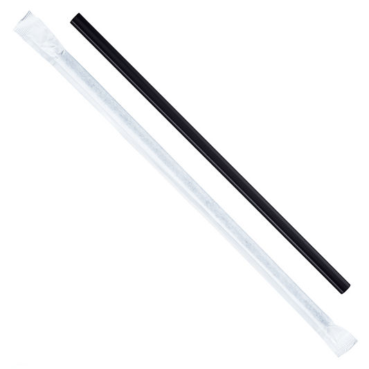 KARAT 9'' GIANT STRAWS (8MM) PAPER WRAPPED - BLACK - 2,500 CT, C9075 (BLACK)