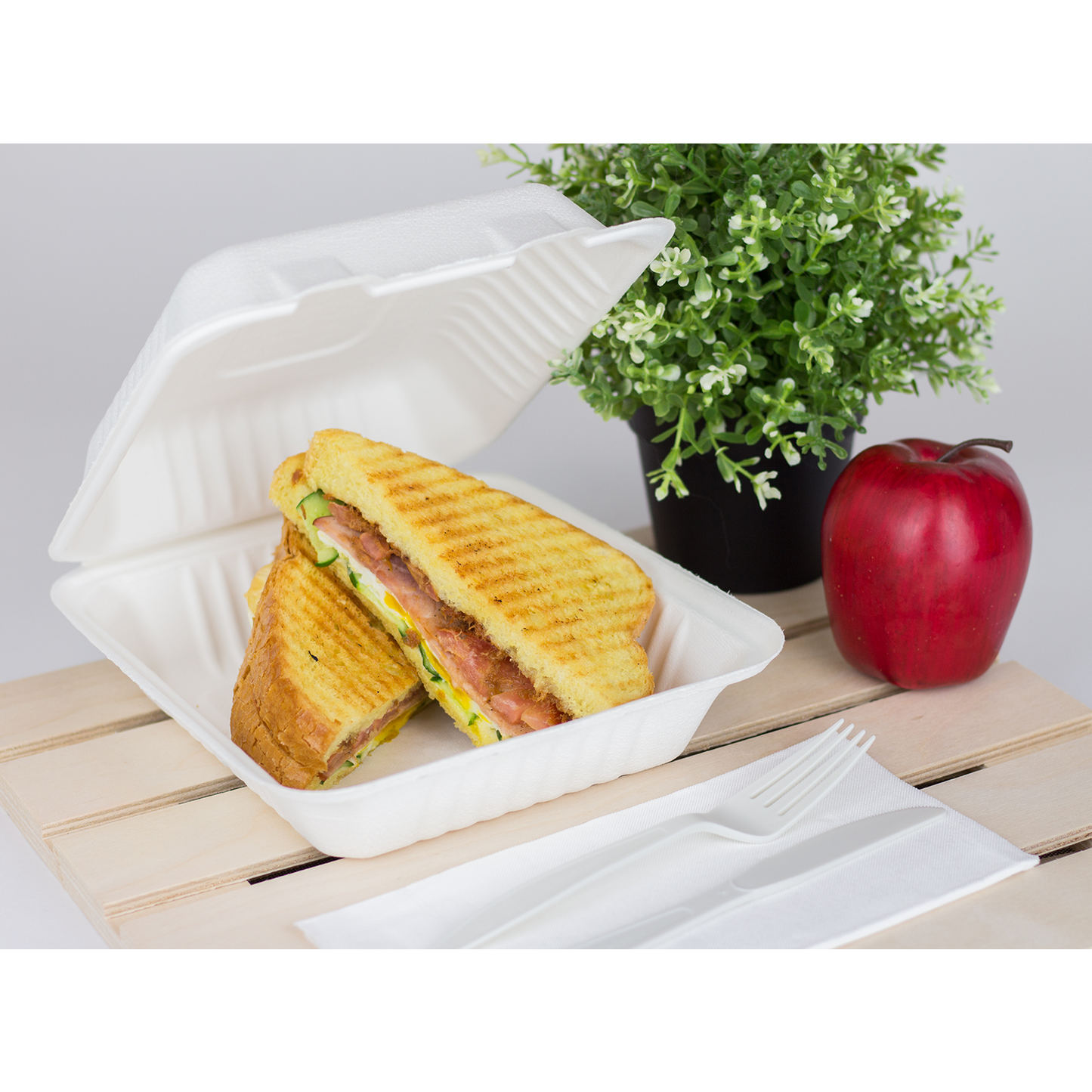 8"x8" Bagasse Hinged Container