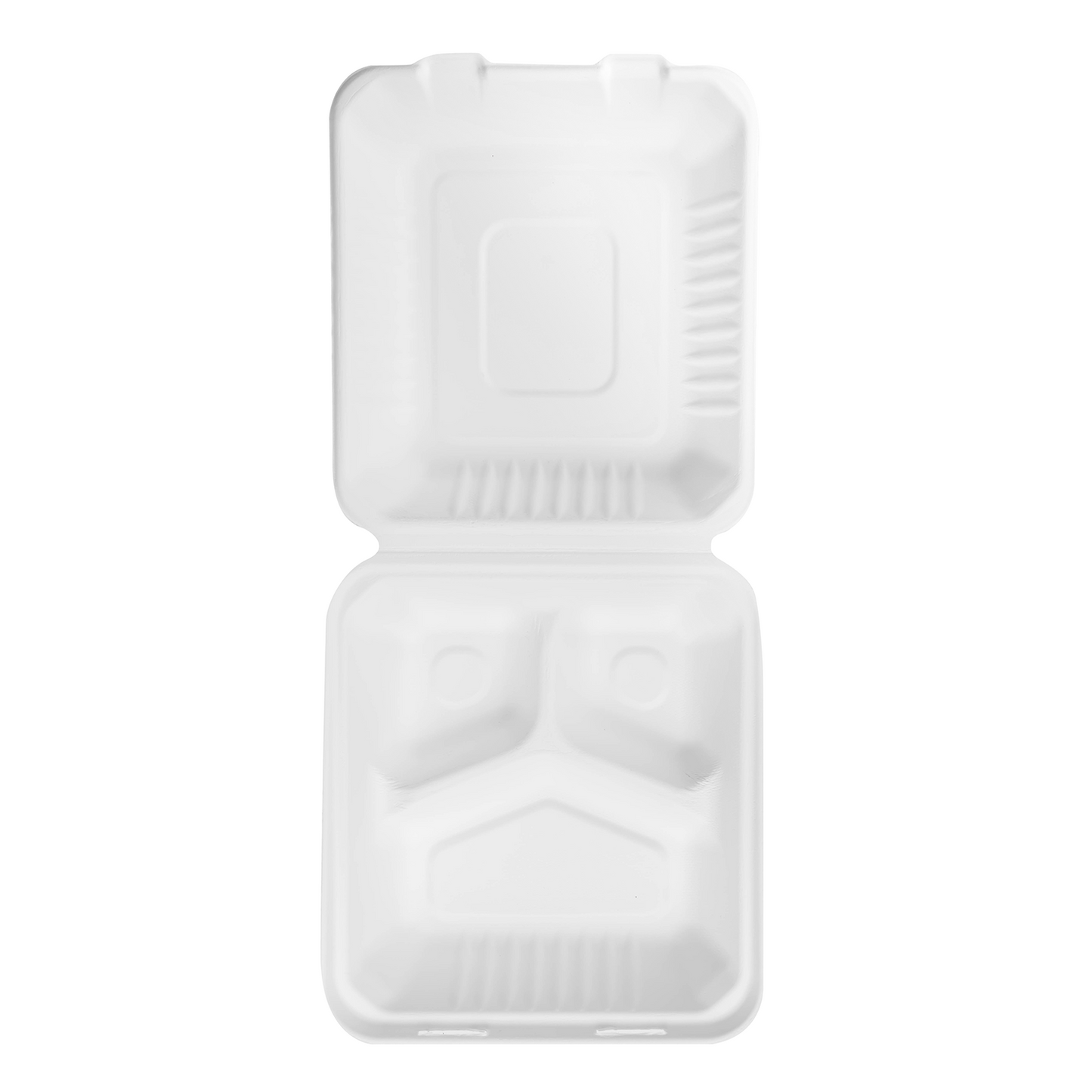 8"x8" Bagasse Hinged Container 3 Compartments