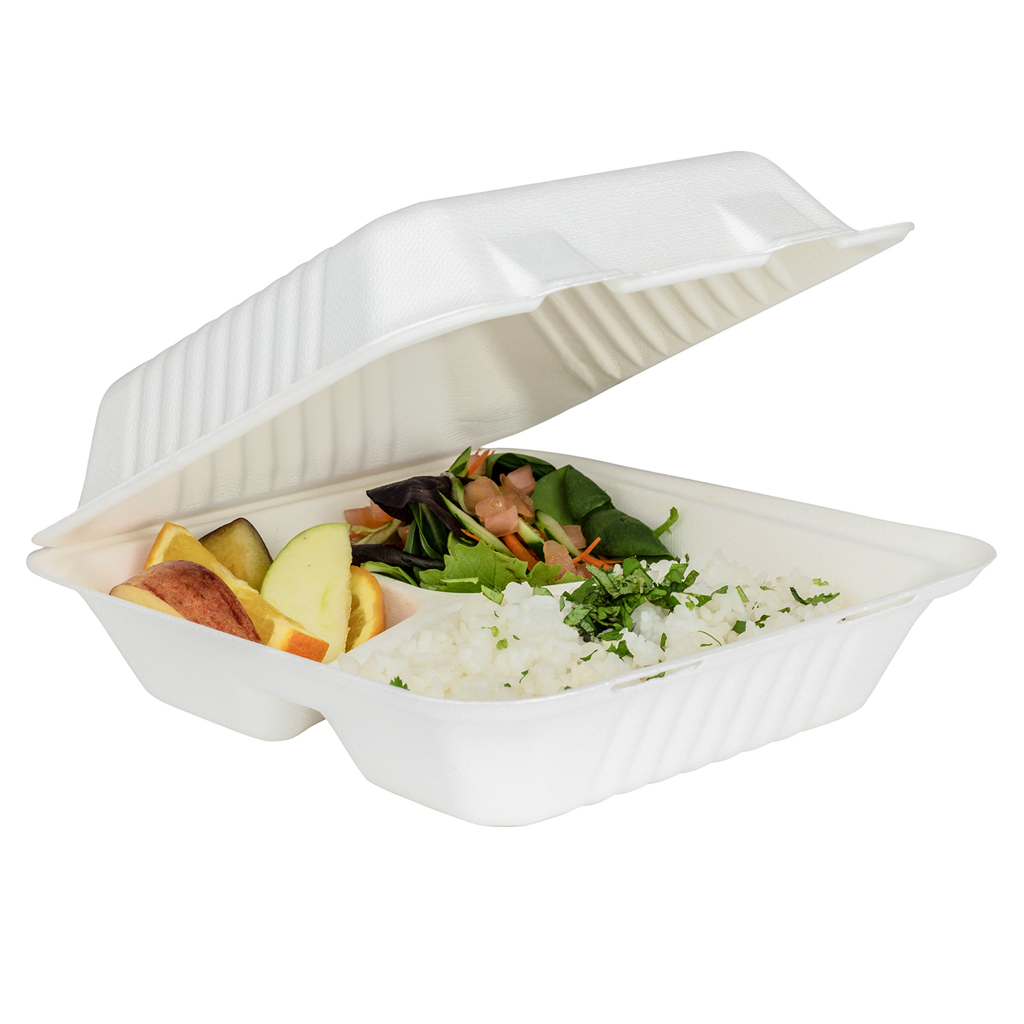 8"x8" Bagasse Hinged Container 3 Compartments