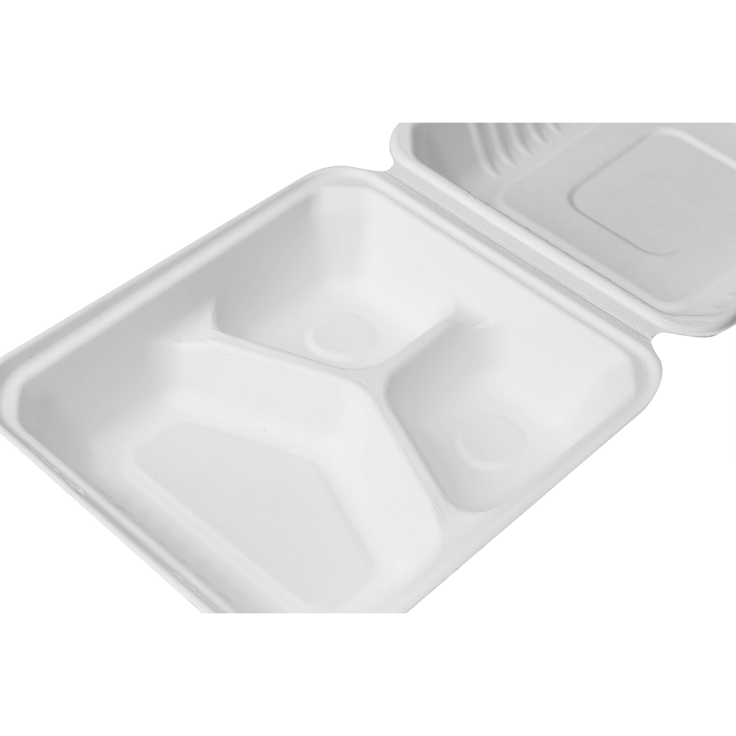 8"x8" Bagasse Hinged Container 3 Compartments