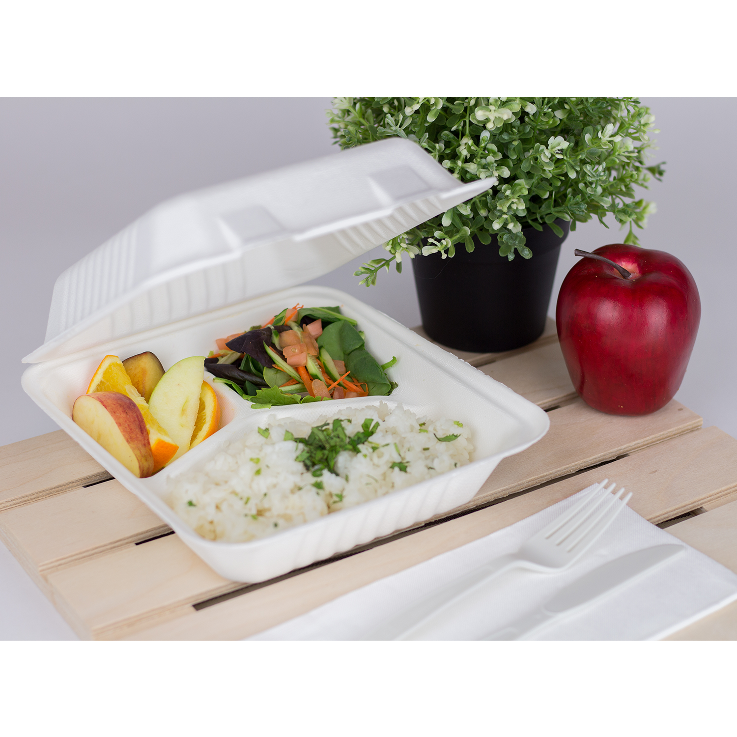 8&quot;x8&quot; Bagasse Hinged Container 3 Compartments